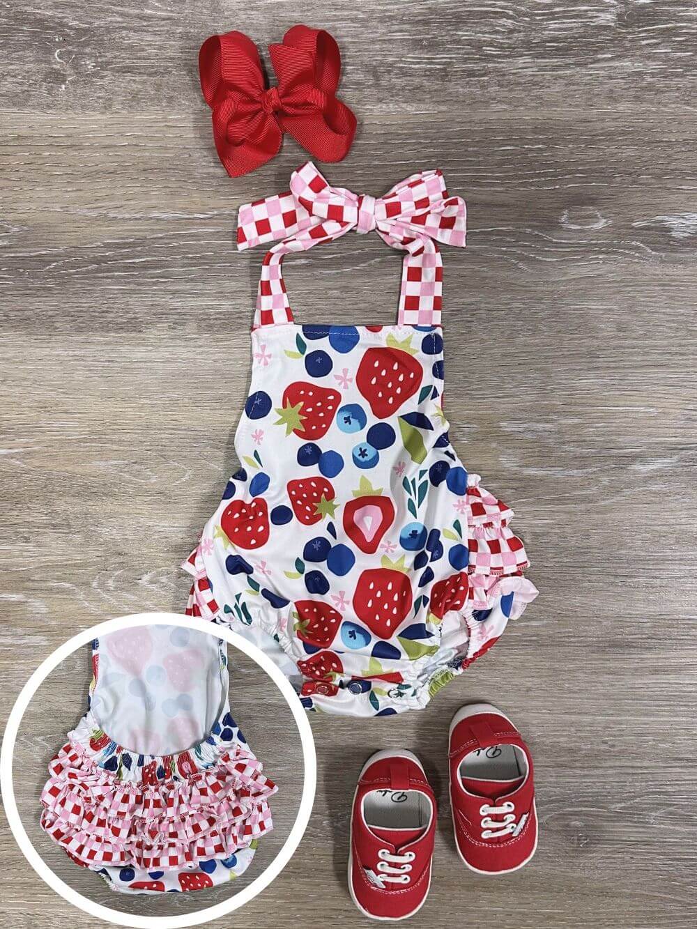 Summer Berry Patch Girls Halter Strap Baby Romper - Sydney So Sweet