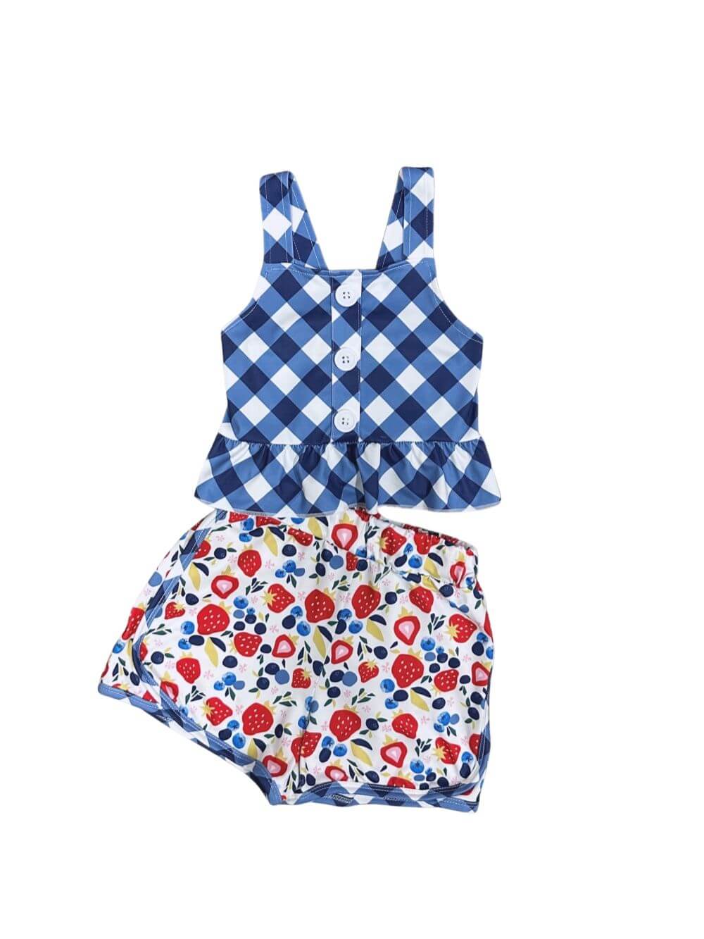 Summer Berry Patch Plaid Tank Girls Shorts Outfit - Sydney So Sweet