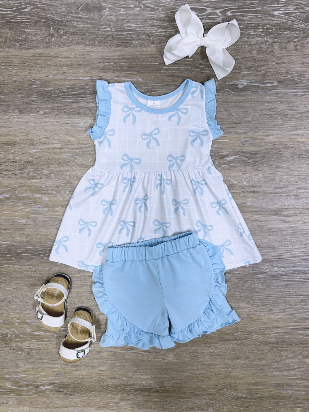 Summer Blue Bows Girls Coquette Shorts Outfit - Sydney So Sweet