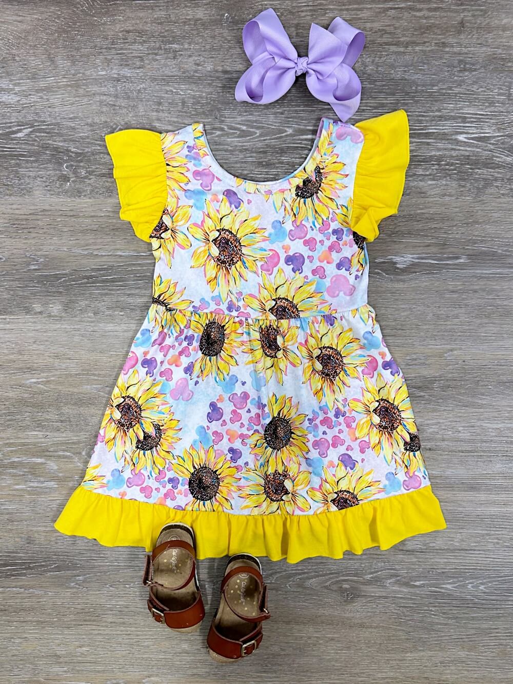 Sunflowers & Sunshine Girls Yellow Ruffle Trim Dress