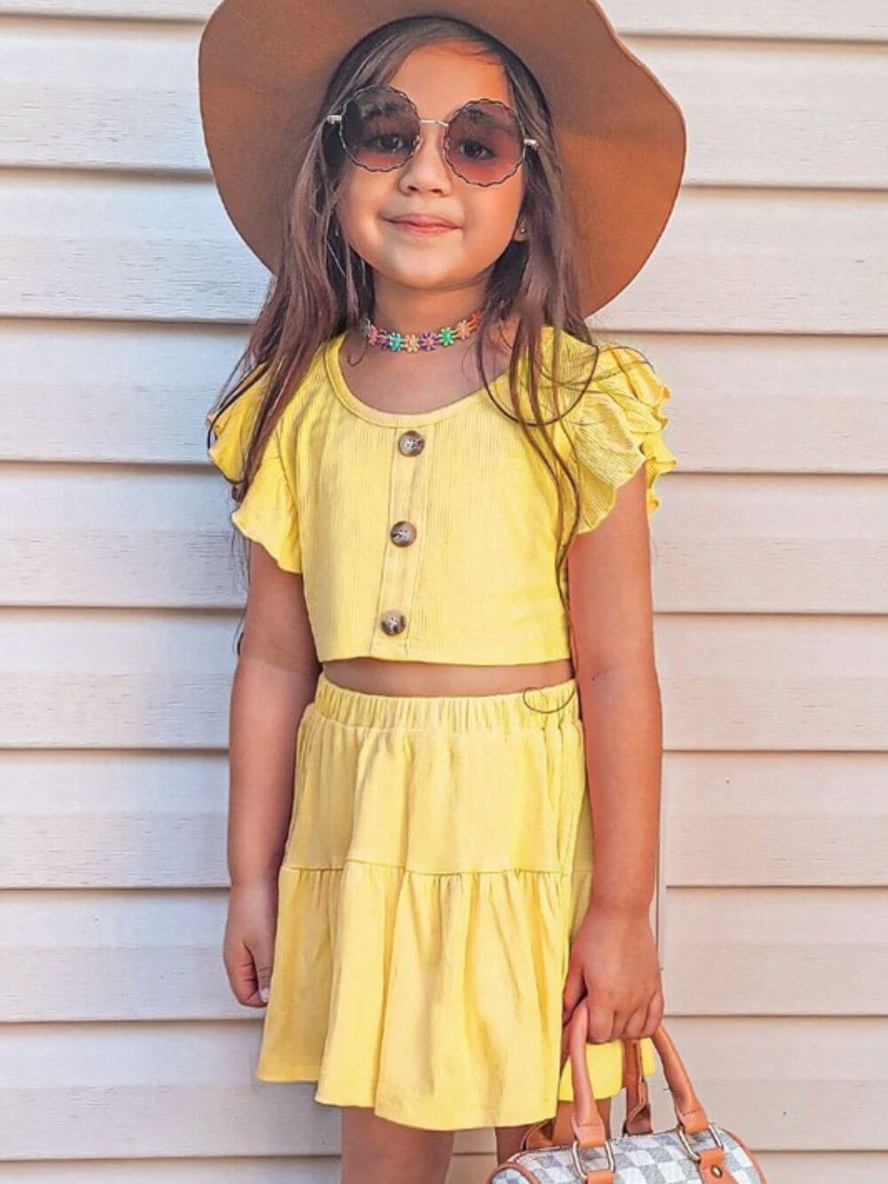 Sunny Ruffles Yellow Girls Skirt Outfit - Sydney So Sweet
