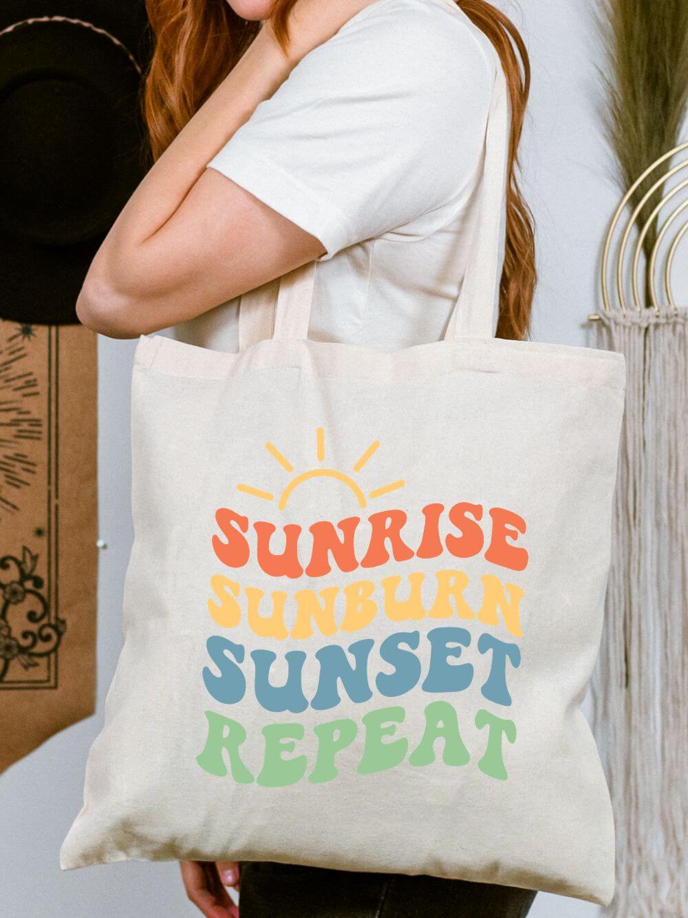 Sunrise Sunburn Sunset Repeat Retro Beach Cotton Canvas Tote Bag