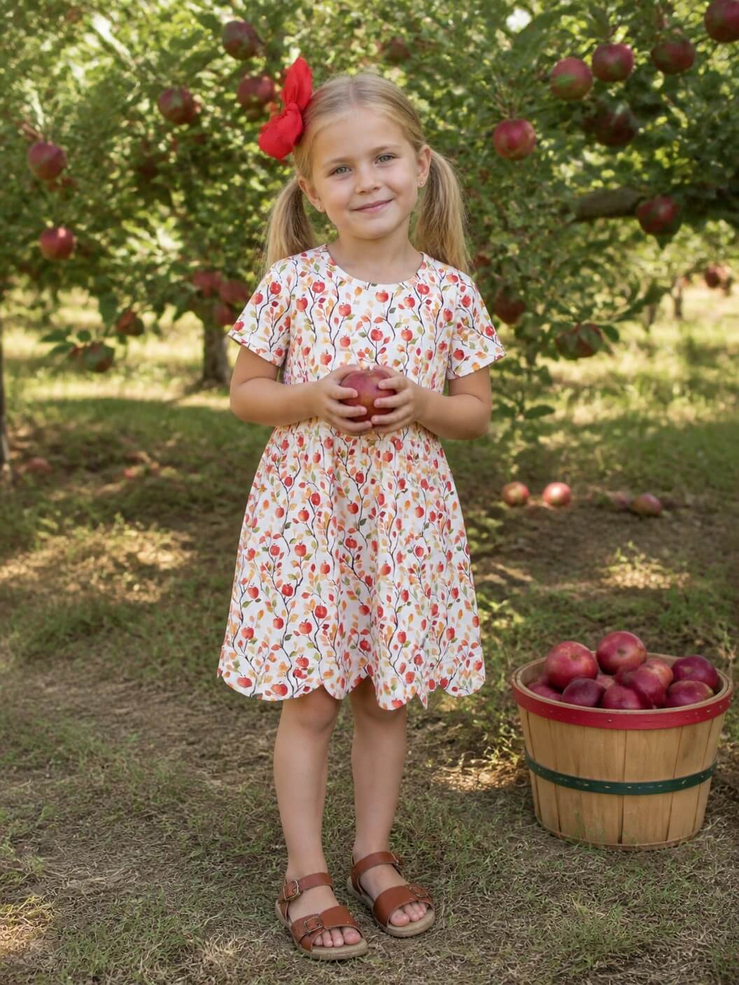 Sweet Apple Harvest Girls Back to School Scalloped Dress