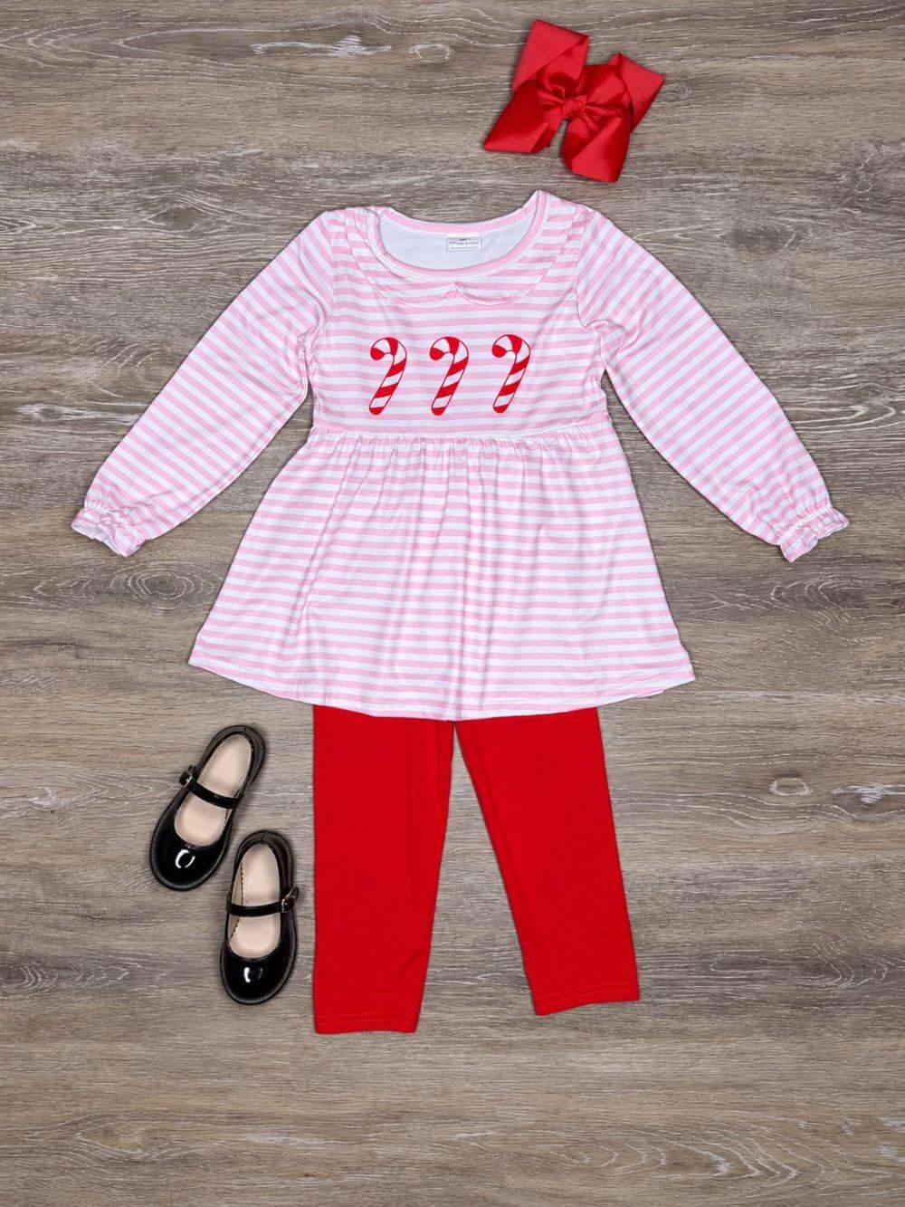 Sweet Candy Cane Girls Pink Stripe Christmas Outfit
