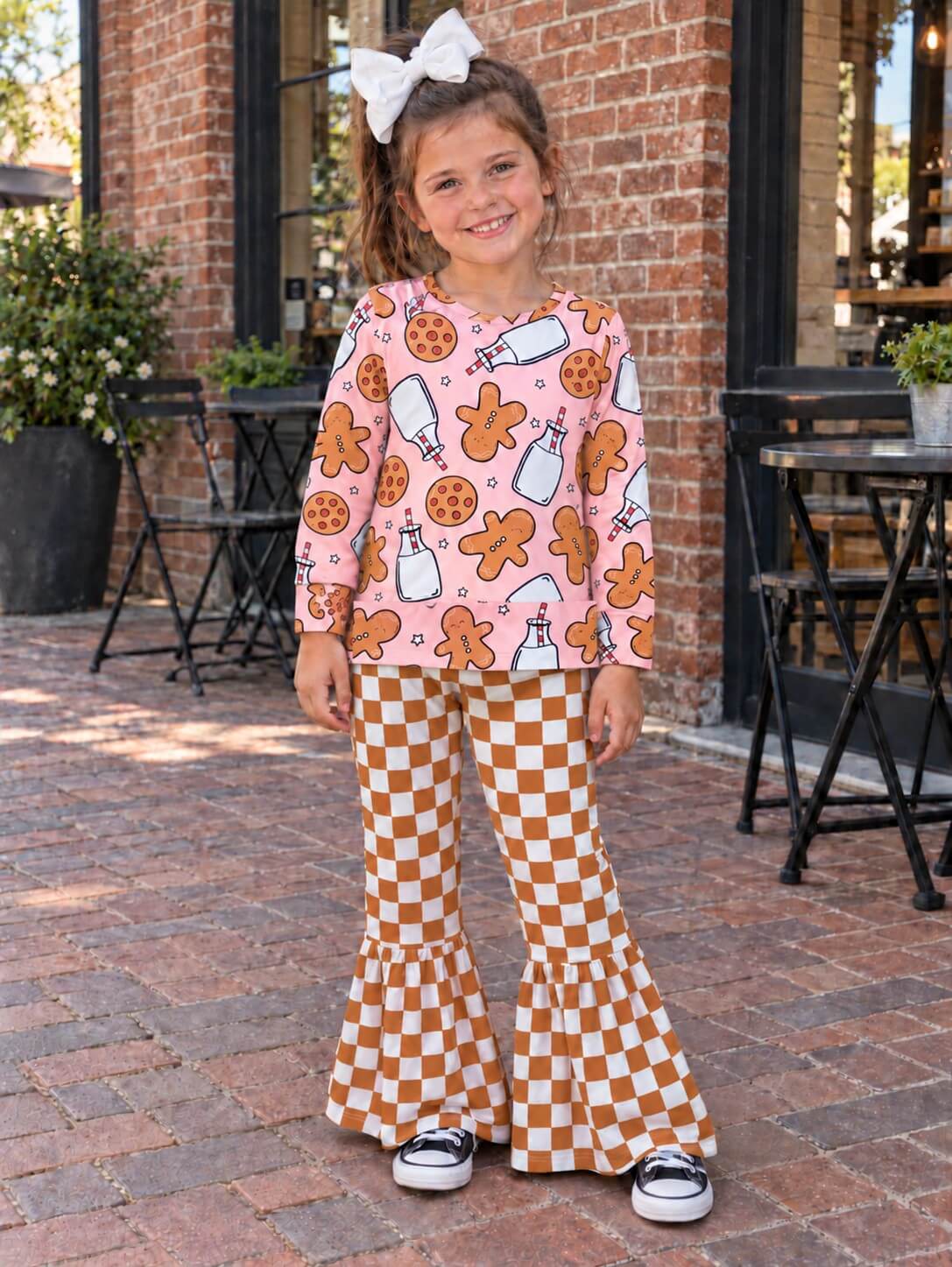 Sweet Gingerbread Girls Milk & Cookies Bell Bottoms Outfit
