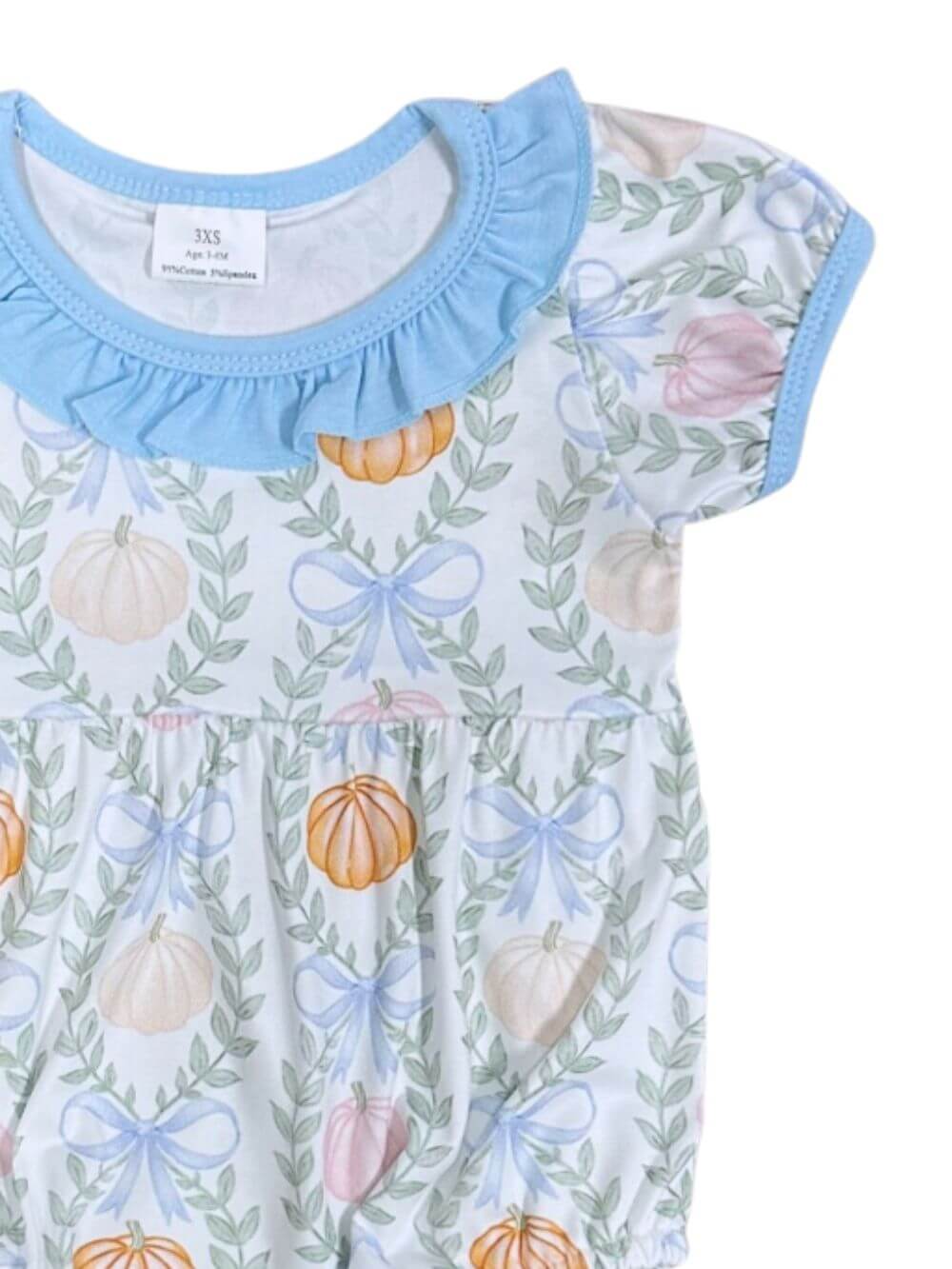 Sweet Pumpkin Blue Girls Puff Sleeve Baby Romper - Sydney So Sweet