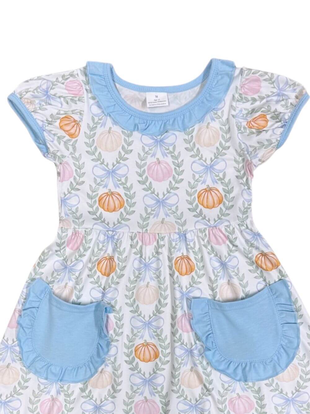 Sweet Pumpkin Blue Girls Puff Sleeve Pocket Dress - Sydney So Sweet
