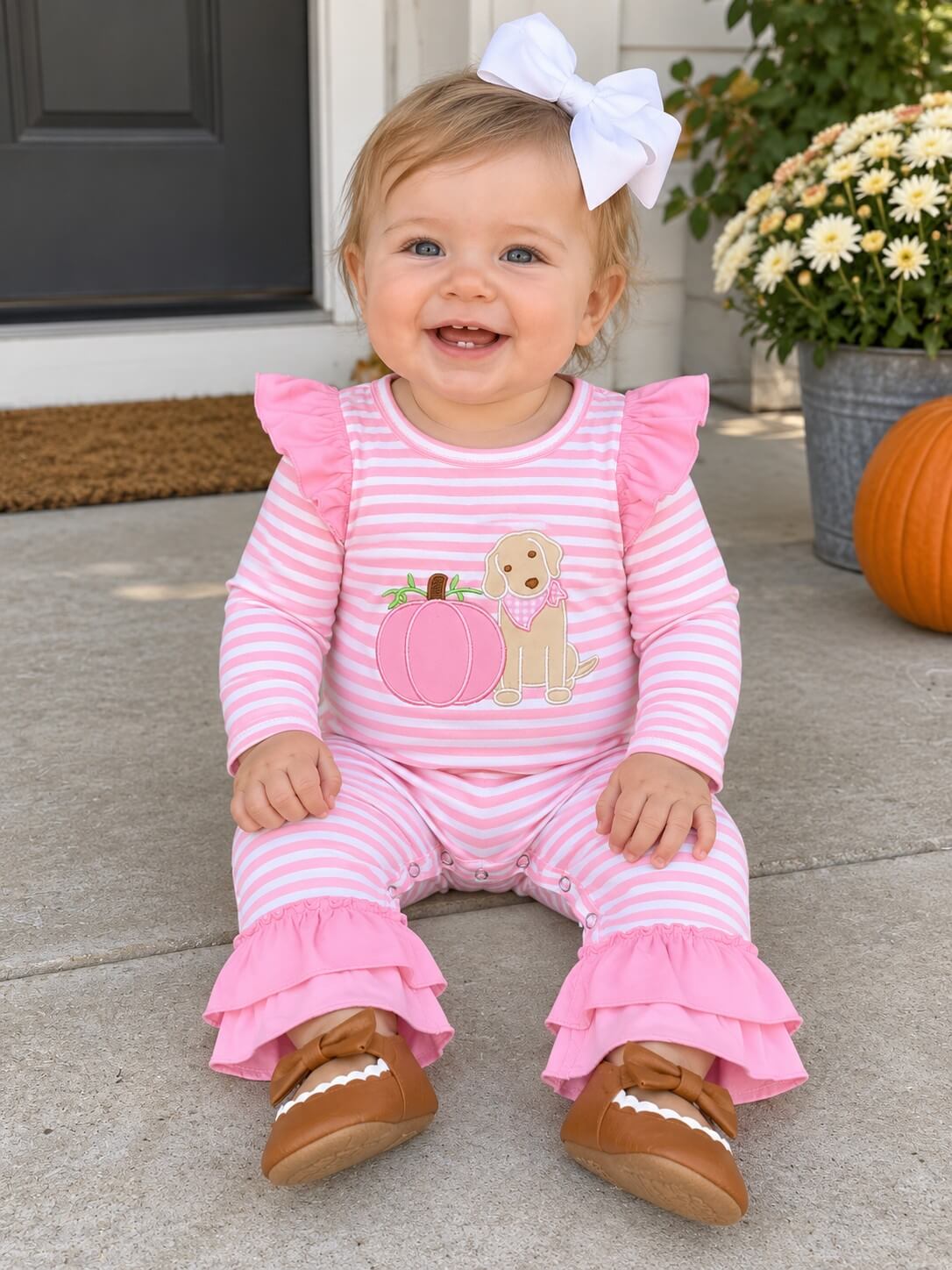 Sweet Pumpkin Pink Stripe Baby Romper