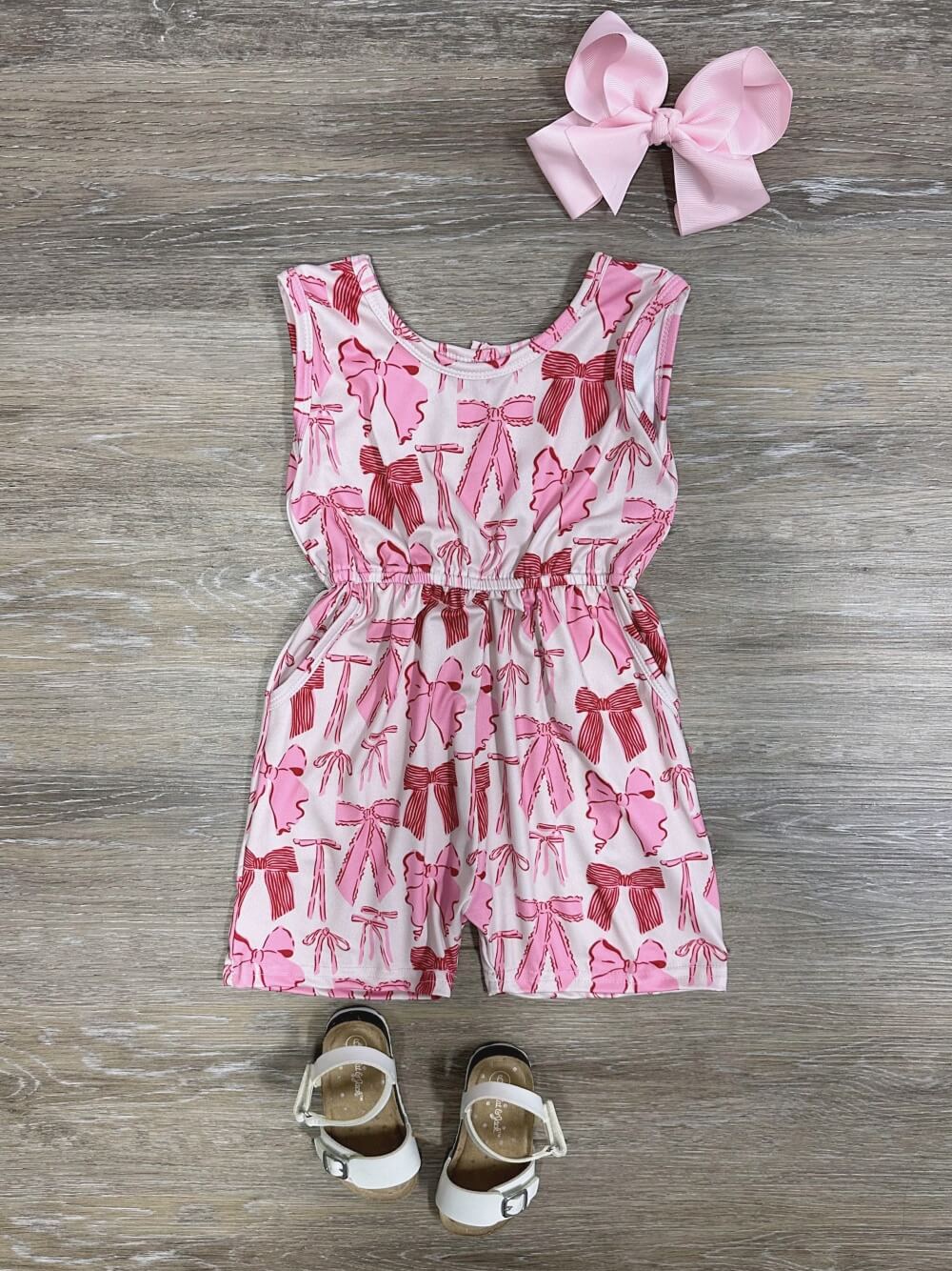 Sweetheart Pink Summer Bows Girls Romper - Sydney So Sweet