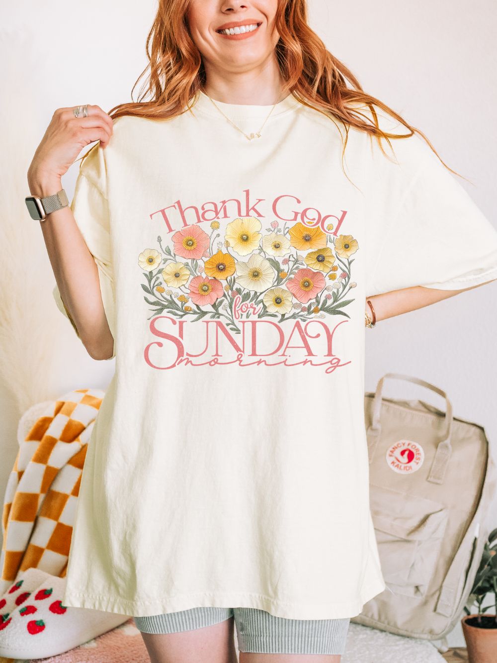 Thank God for Sunday Morning Christian Church Floral T‑Shirt Unisex Distressed Tee
