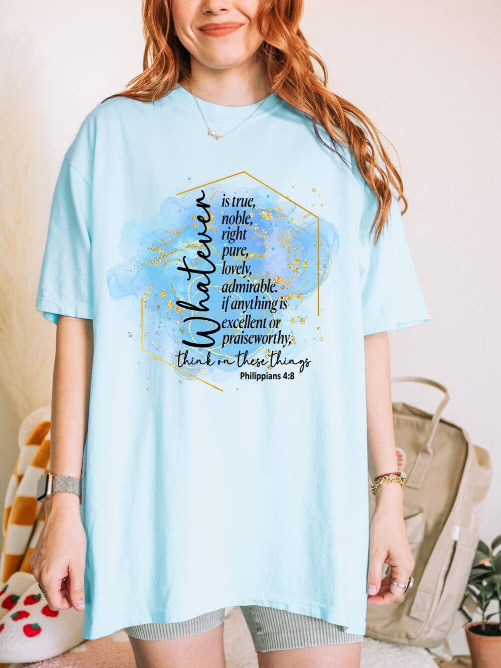 Think on These Things Philippians 4:8 Christian Graphic T-Shirt Unisex Short Sleeve Tee - Sydney So Sweet