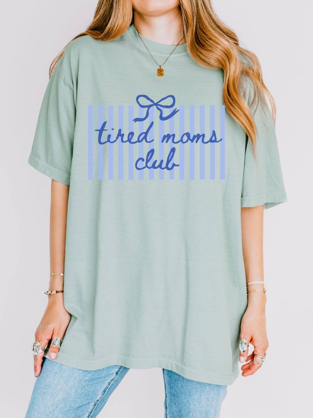 Tired Moms Club Graphic T-Shirt Cute Striped Tee for Busy Moms