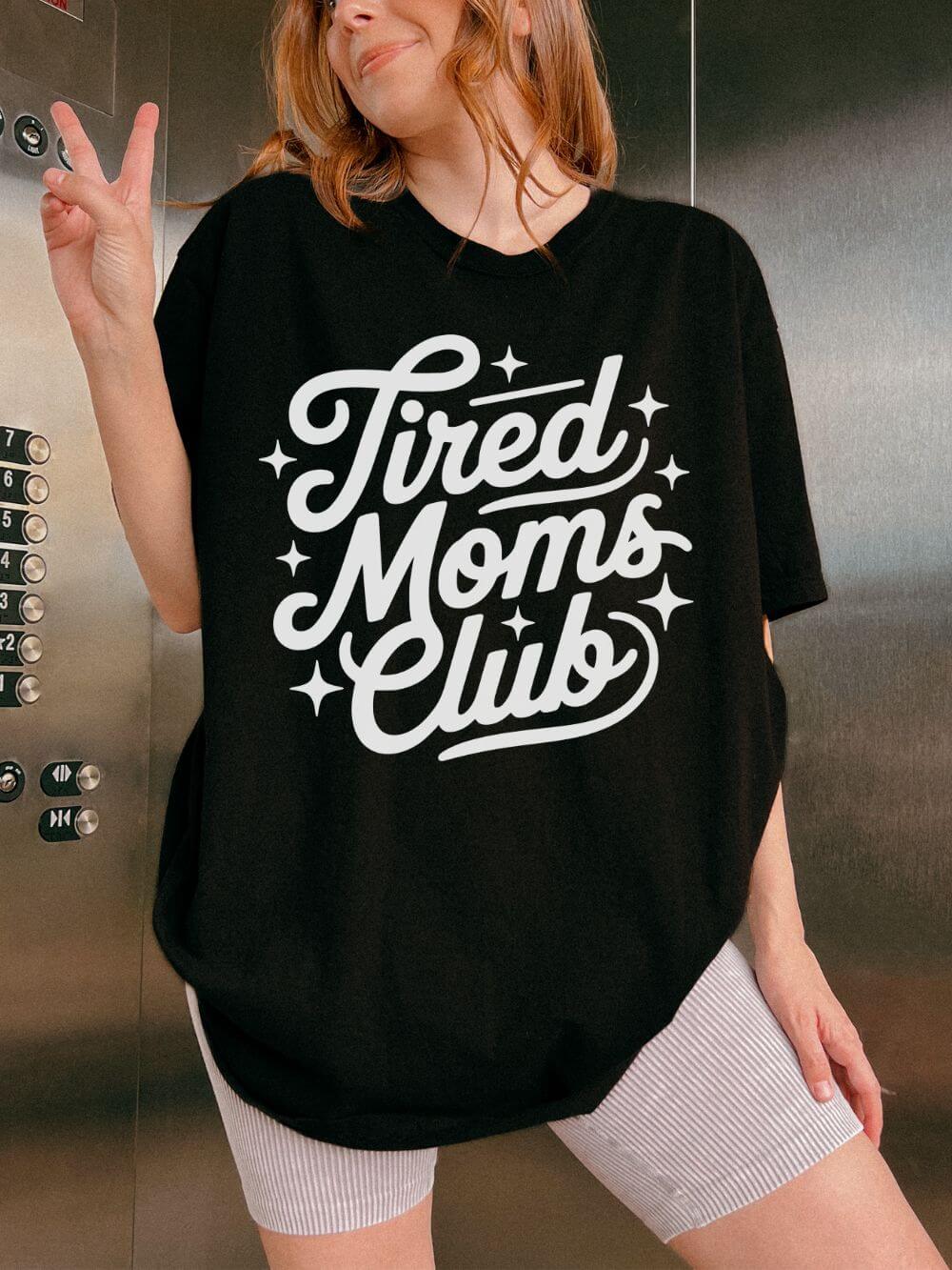 Tired Moms Club Mom T-Shirt Cute Script Graphic Tee