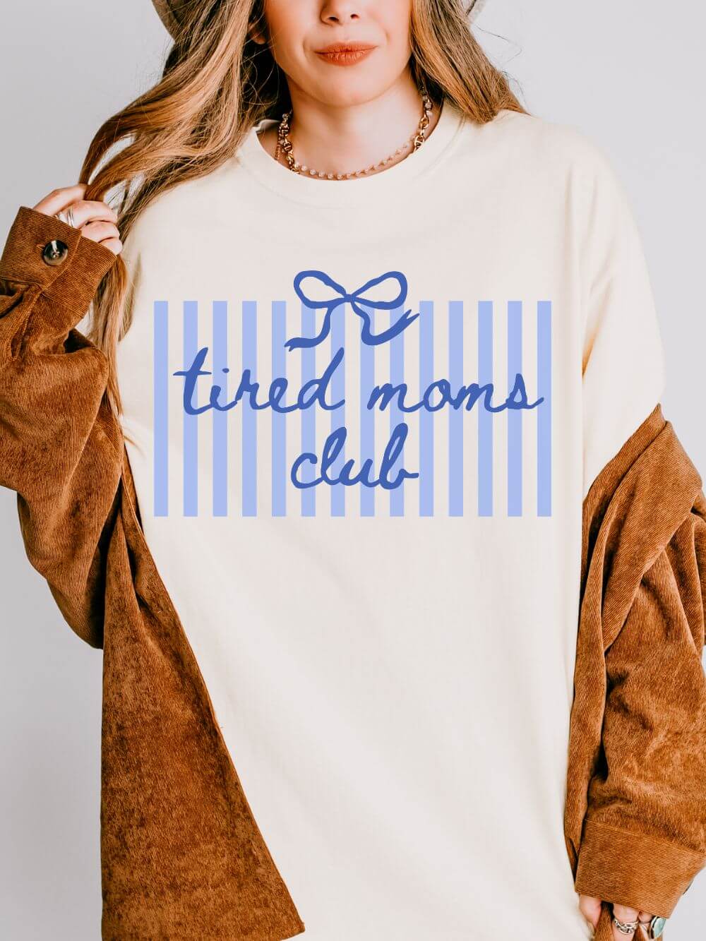 Tired Moms Club Graphic T-Shirt Cute Striped Tee for Busy Moms