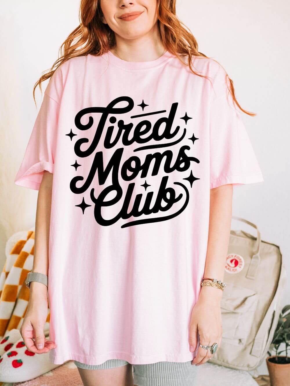 Tired Moms Club Mom T-Shirt Cute Script Graphic Tee