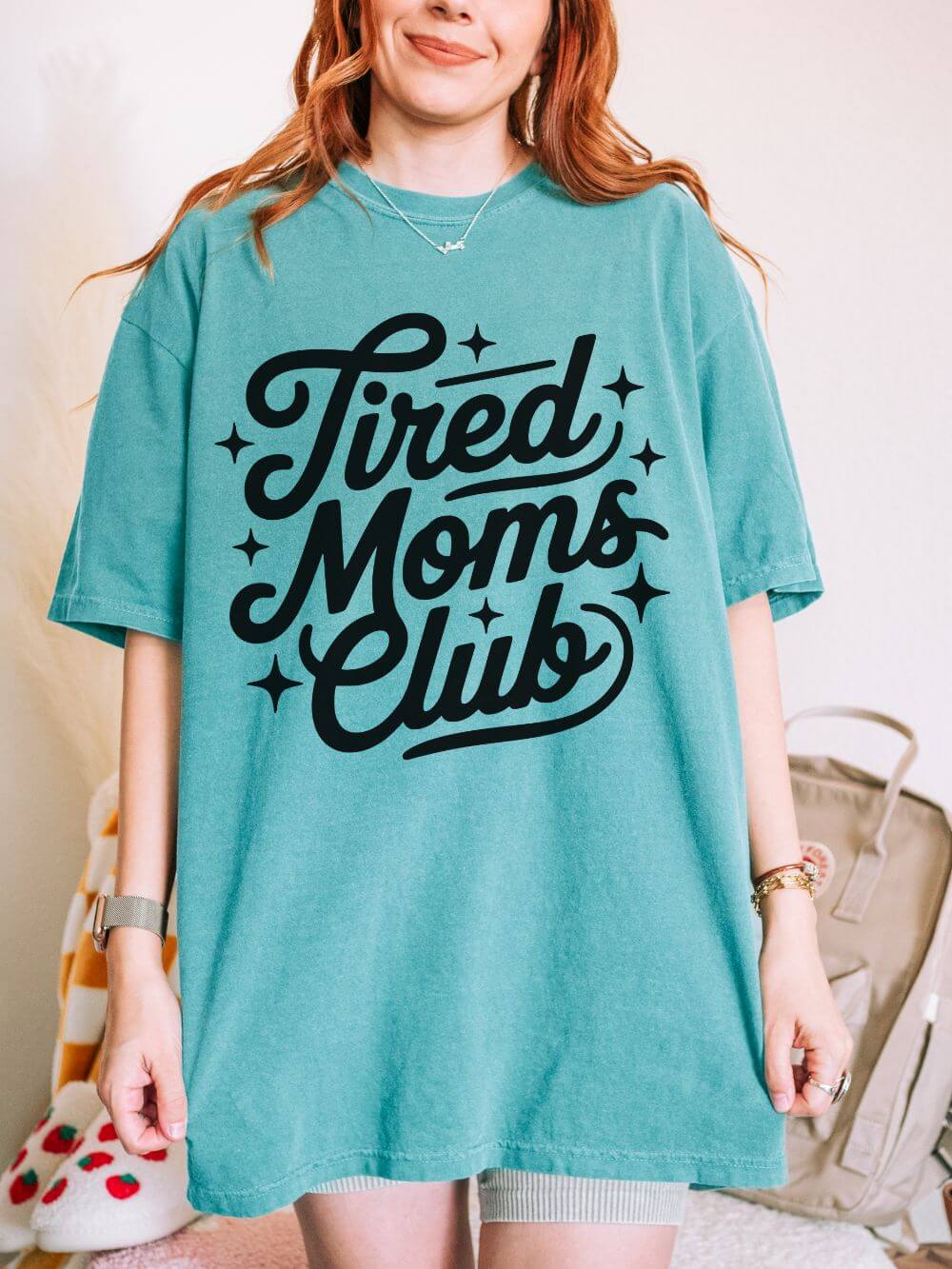 Tired Moms Club Mom T-Shirt Cute Script Graphic Tee
