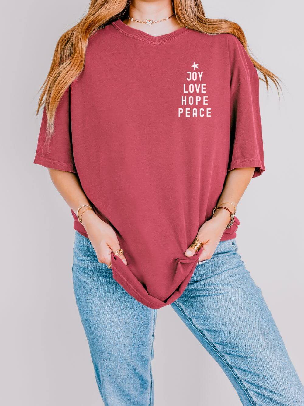 Joy Love Hope Peace Festive Christmas Tree Holiday T-Shirt Unisex Garment-Dyed Tee - Sydney So Sweet