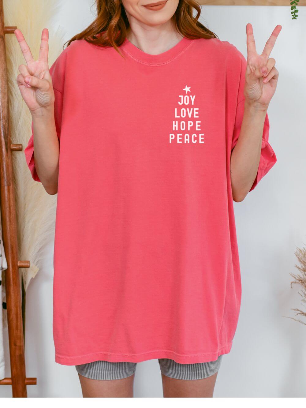 Joy Love Hope Peace Festive Christmas Tree Holiday T-Shirt Unisex Garment-Dyed Tee - Sydney So Sweet