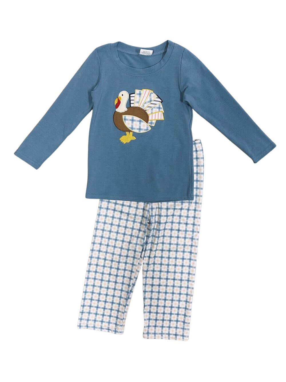 Turkey Time Blue Gingham Boys Outfit - Sydney So Sweet