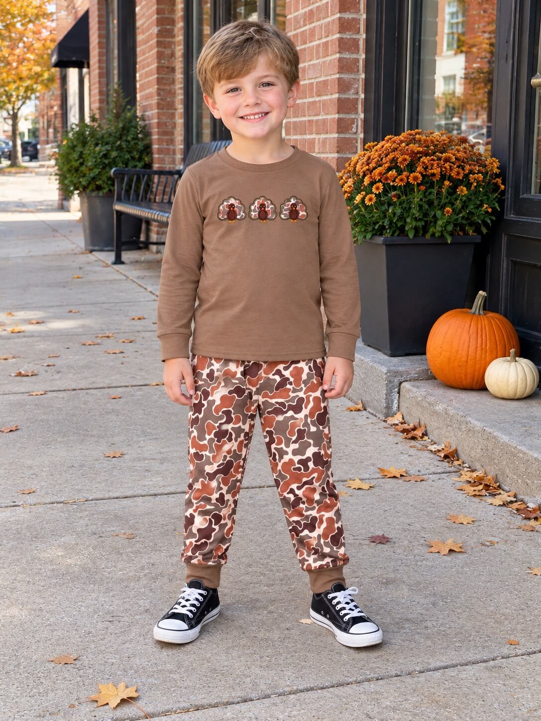 Turkey Time Camo Boys Thanksgiving Jogger Outfit