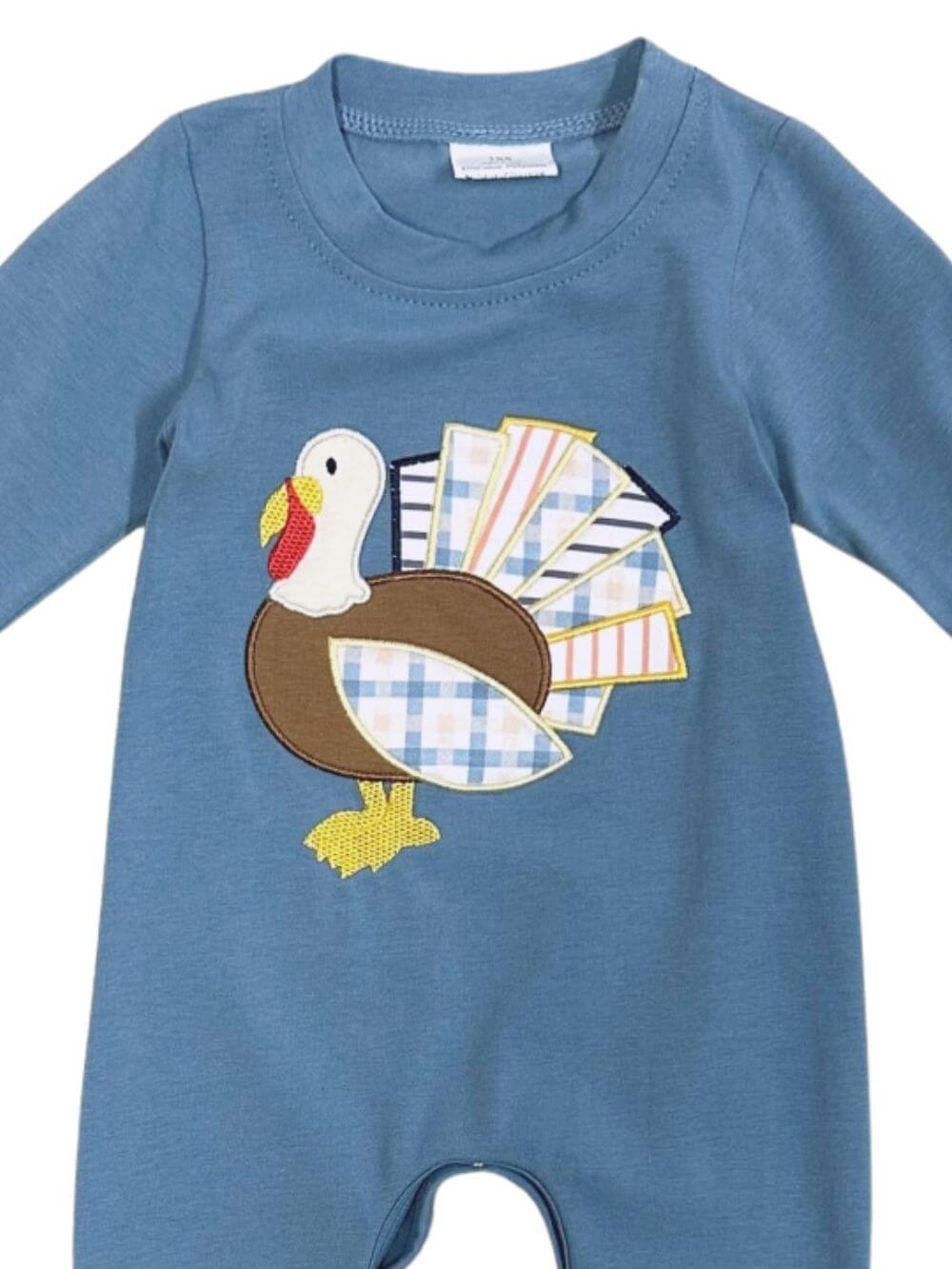 Turkey Time Cozy Blue Baby Romper - Sydney So Sweet
