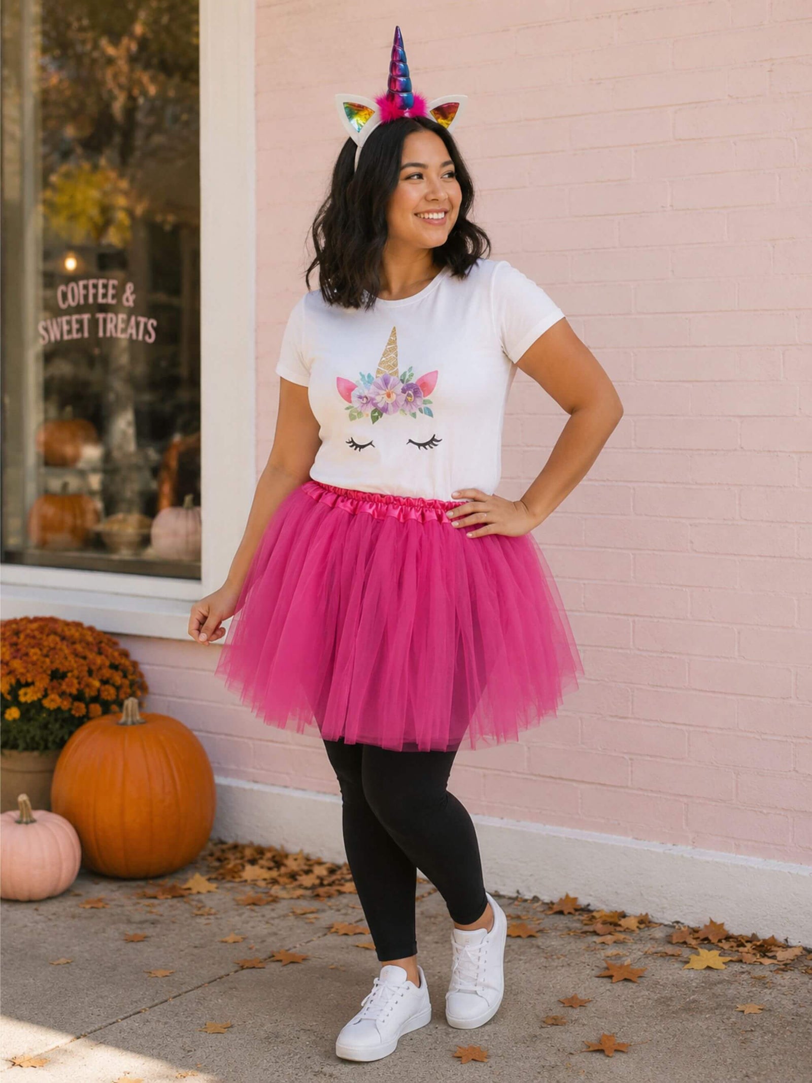 Women's Adult Hot Pink Unicorn Costume - Tutu Skirt & Headband Horn Set for Adult or Plus Size