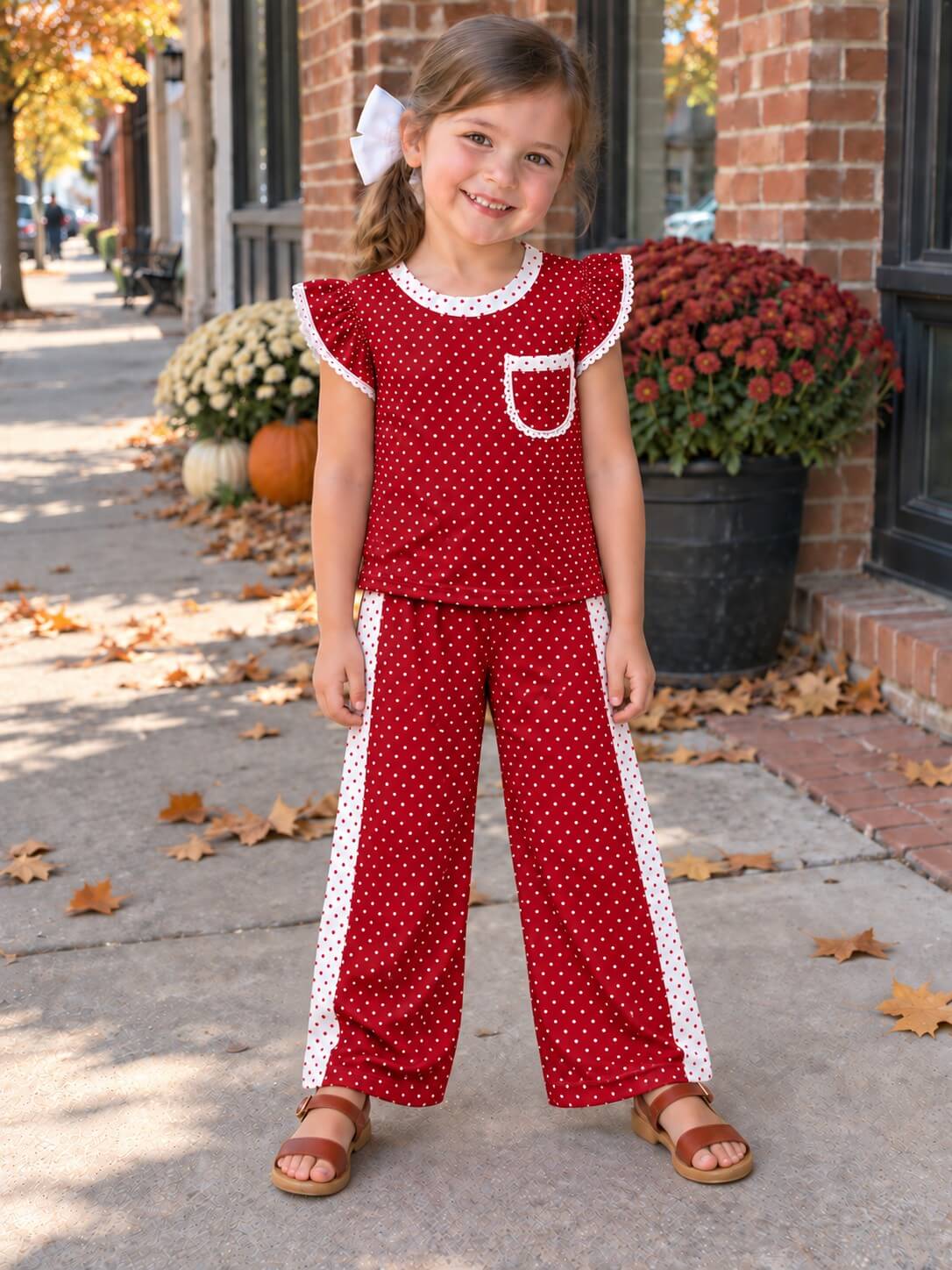 Vintage Charm Burgundy Girls Matching Set