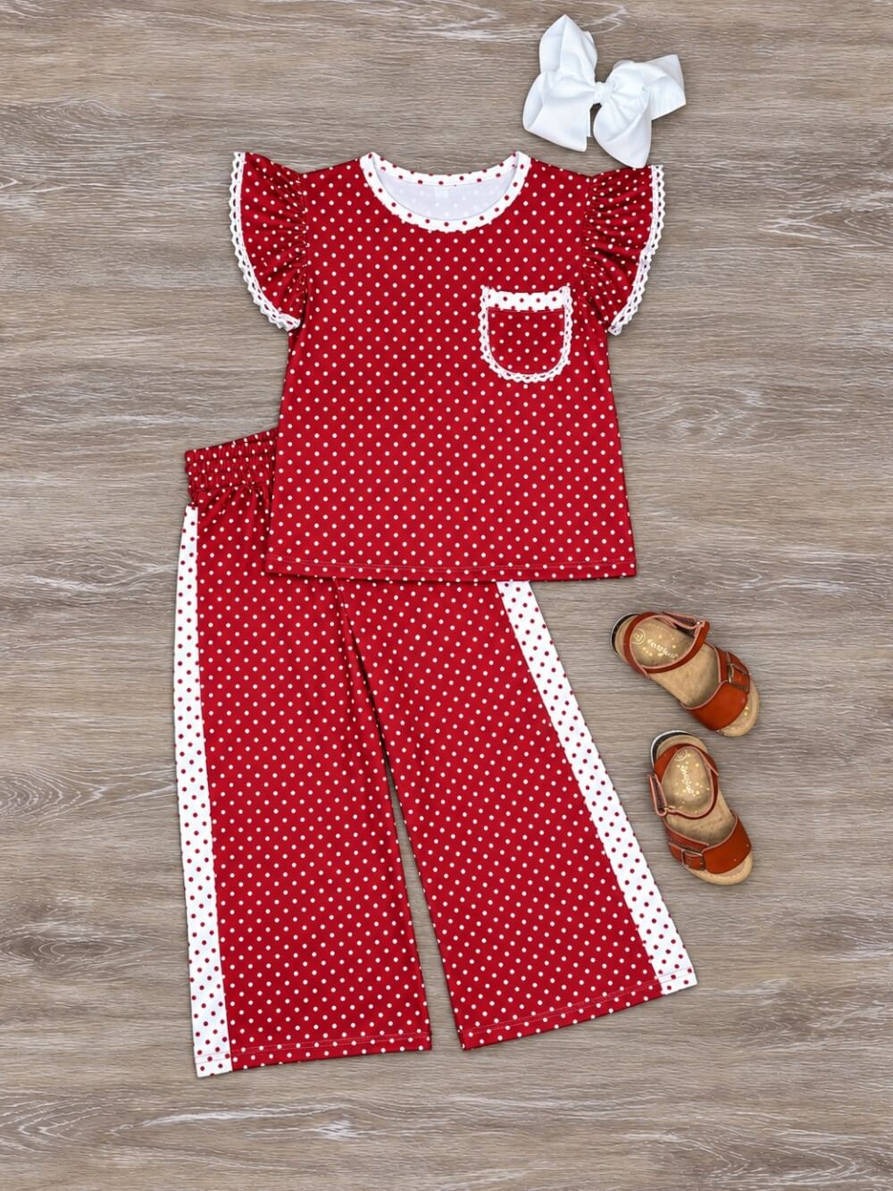 Vintage Charm Burgundy Girls Matching Set