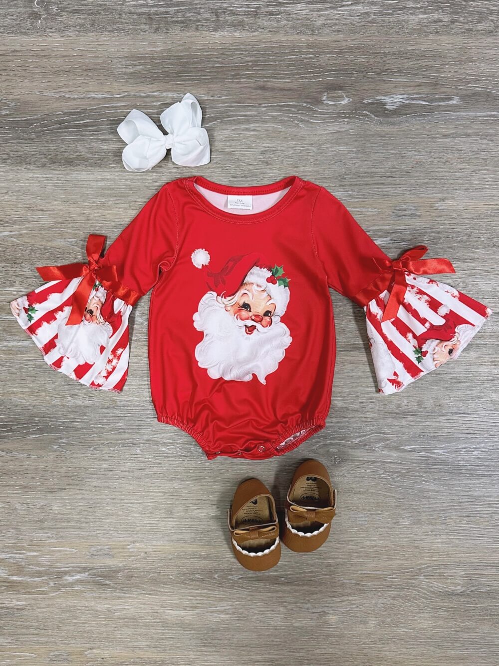 Vintage Christmas Cheer Santa Girls Baby Bubble Romper - Sydney So Sweet