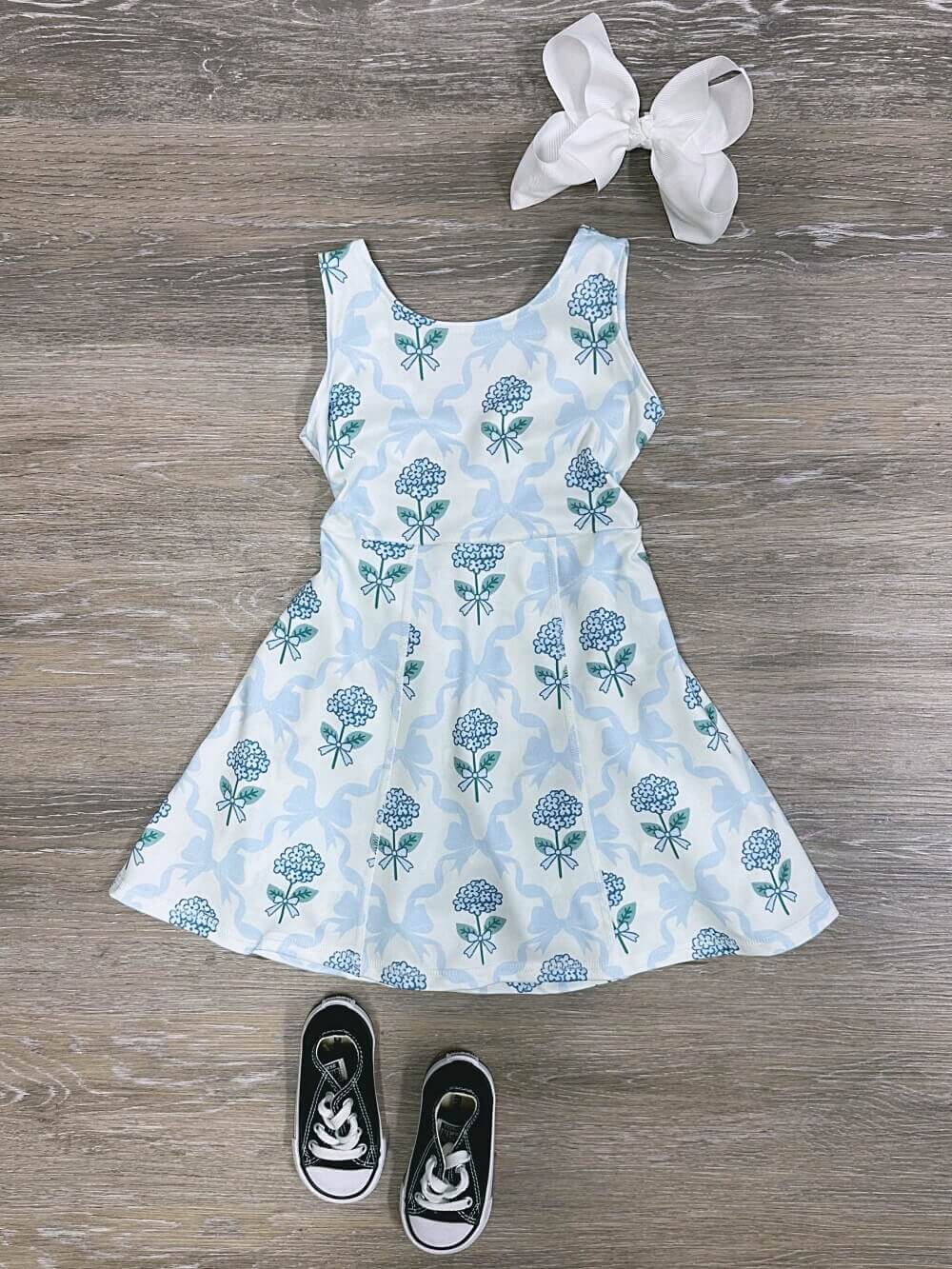 Vintage Bows & Blossoms Girls Blue Floral Yoga Dress - Sydney So Sweet