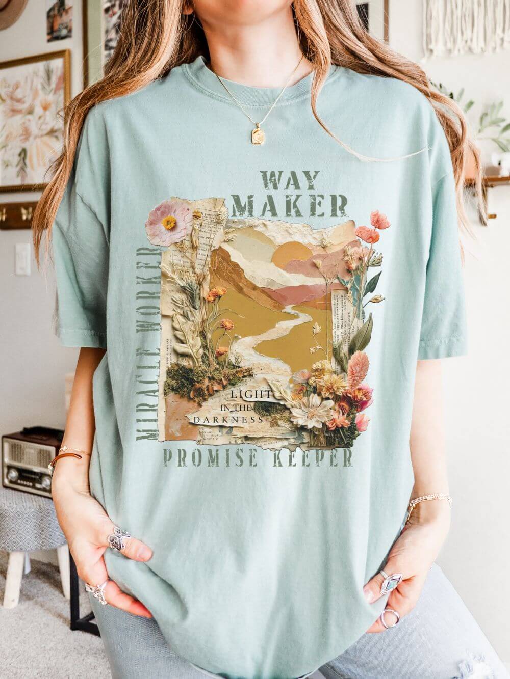 Way Maker Promise Keeper Floral Graphic T-Shirt Christian Inspirational Tee