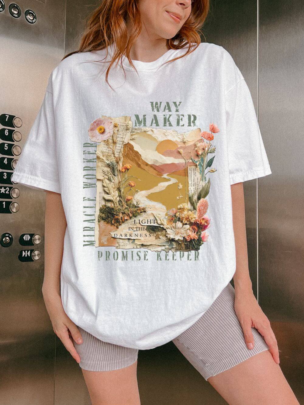 Way Maker Promise Keeper Floral Graphic T-Shirt Christian Inspirational Tee