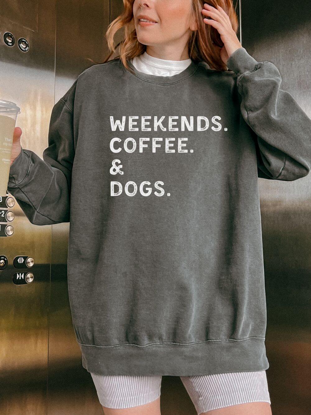 Weekends, Coffee, & Dogs Comfort Colors Crew Neck Pullover Unisex Sweatshirt