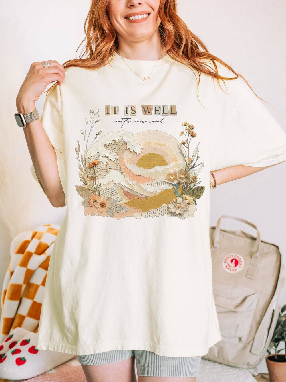 It Is Well with my Soul Christian Graphic Tee Floral Sunset T-Shirt