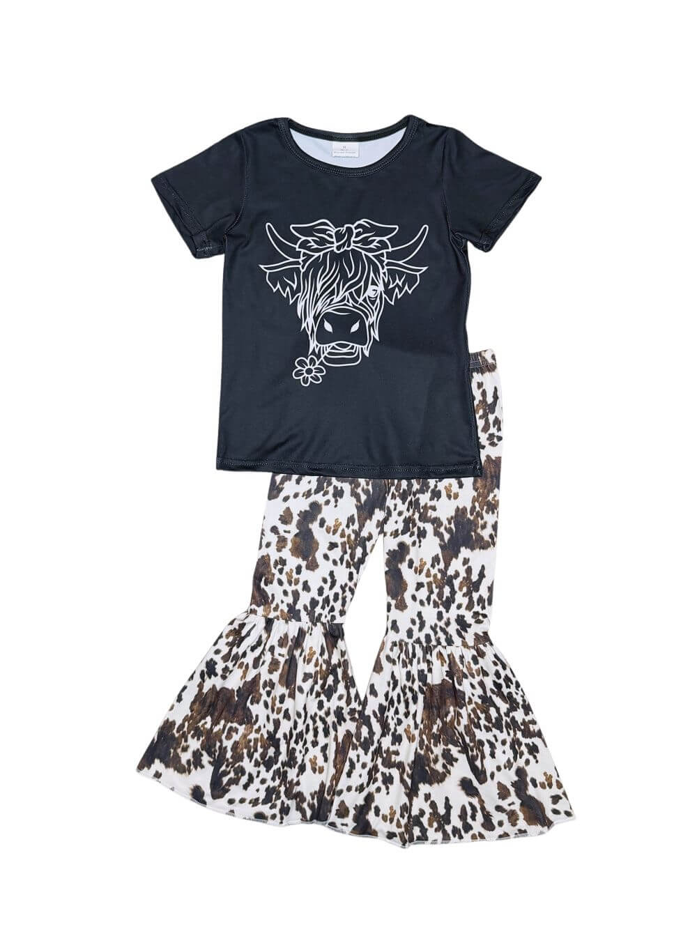 Western Prairie Girls Cow Print Bell Bottoms Outfit