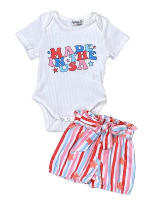 Made In The USA Groovy Red White & Blue Baby Girls Two Piece Outfit - Sydney So Sweet