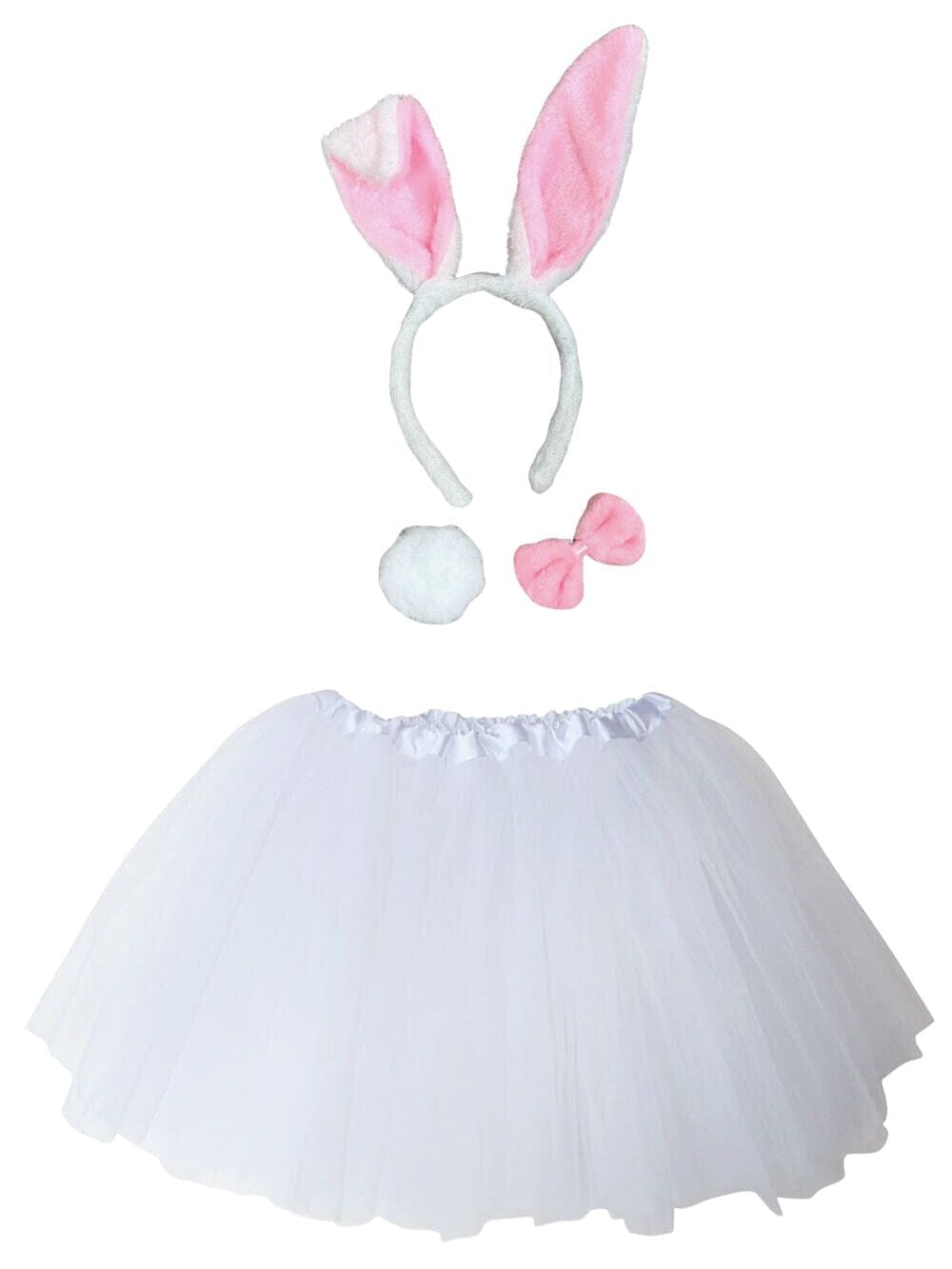 White Bunny Rabbit Costume Set for Adults & Plus Size – Bunny Ears Headband, Bow Tie, Tail & Tutu Skirt – Halloween or Cosplay Dress-Up - Sydney So Sweet