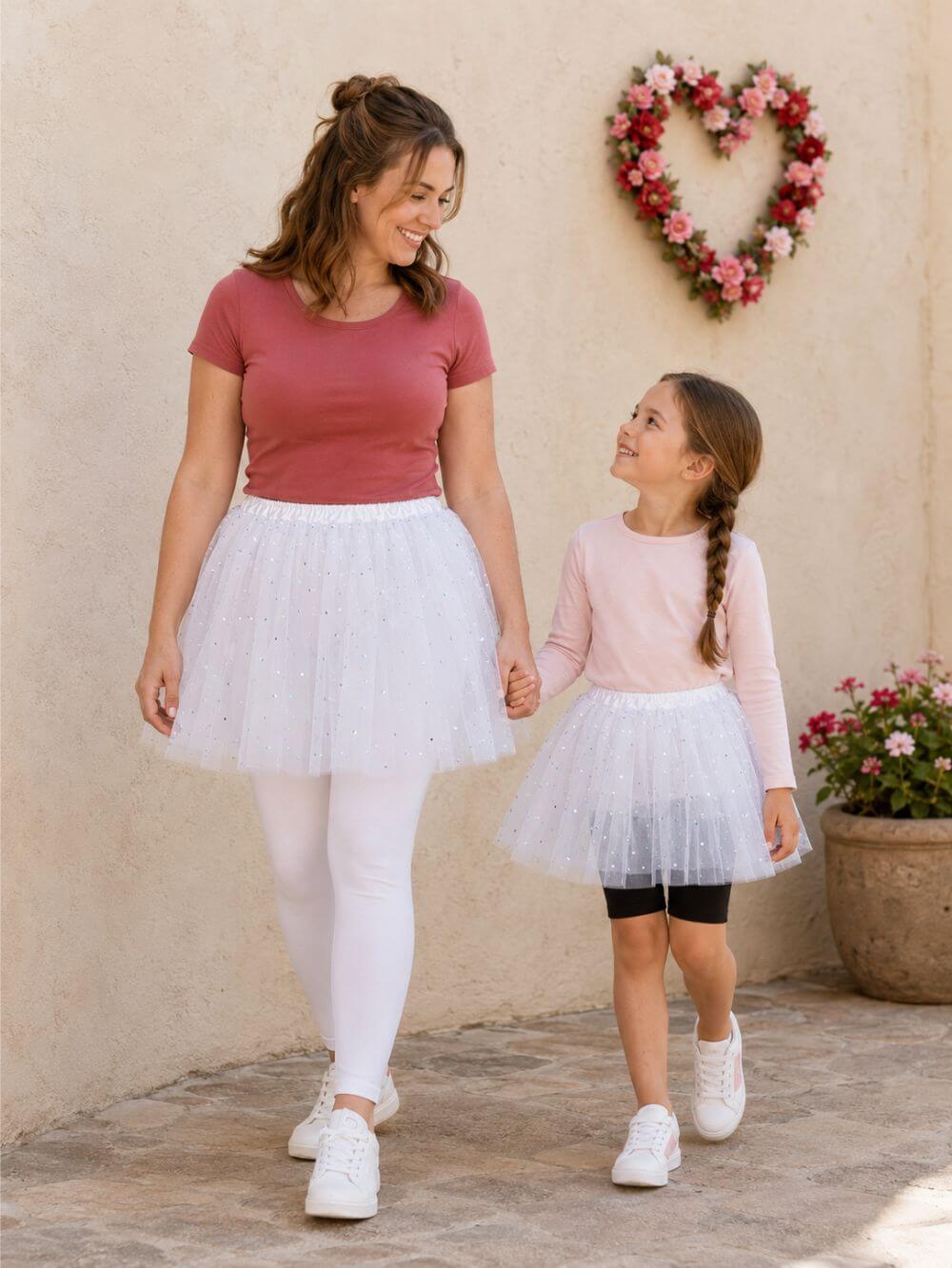 White Sequin Heart Tutu Skirt Costume for Toddler, Girls, Women, Plus
