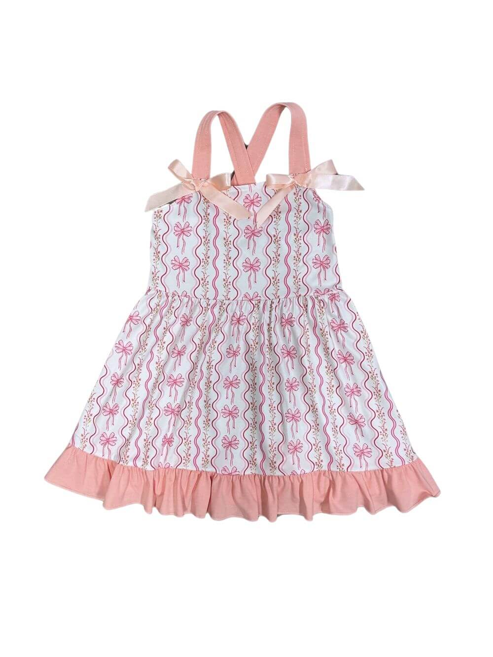 White and Pink Coquette Bow Girls Sundress - Sydney So Sweet