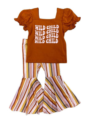 Wild Child Girls Puff Sleeve Stripe Bell Bottom Outfit - Sydney So Sweet