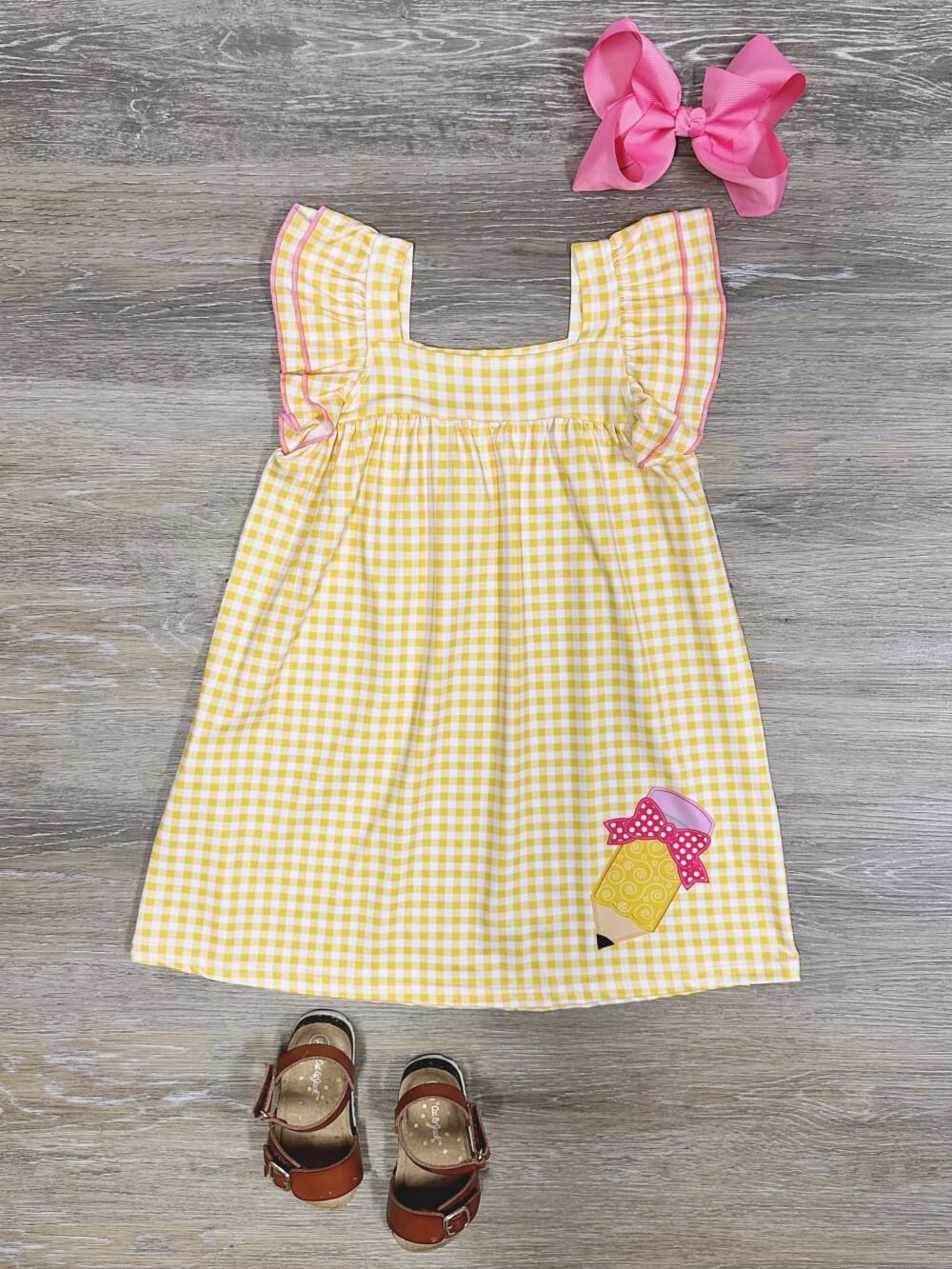 Yellow Gingham Girls Back to School Coquette Pencil Dress - Sydney So Sweet