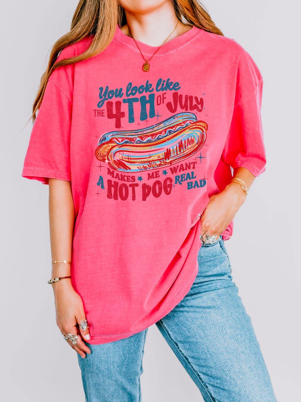 You Look Like the 4th of July Summer Unisex Tee Comfort Colors Hot Dog Patriotic Graphic T-Shirt - Sydney So Sweet