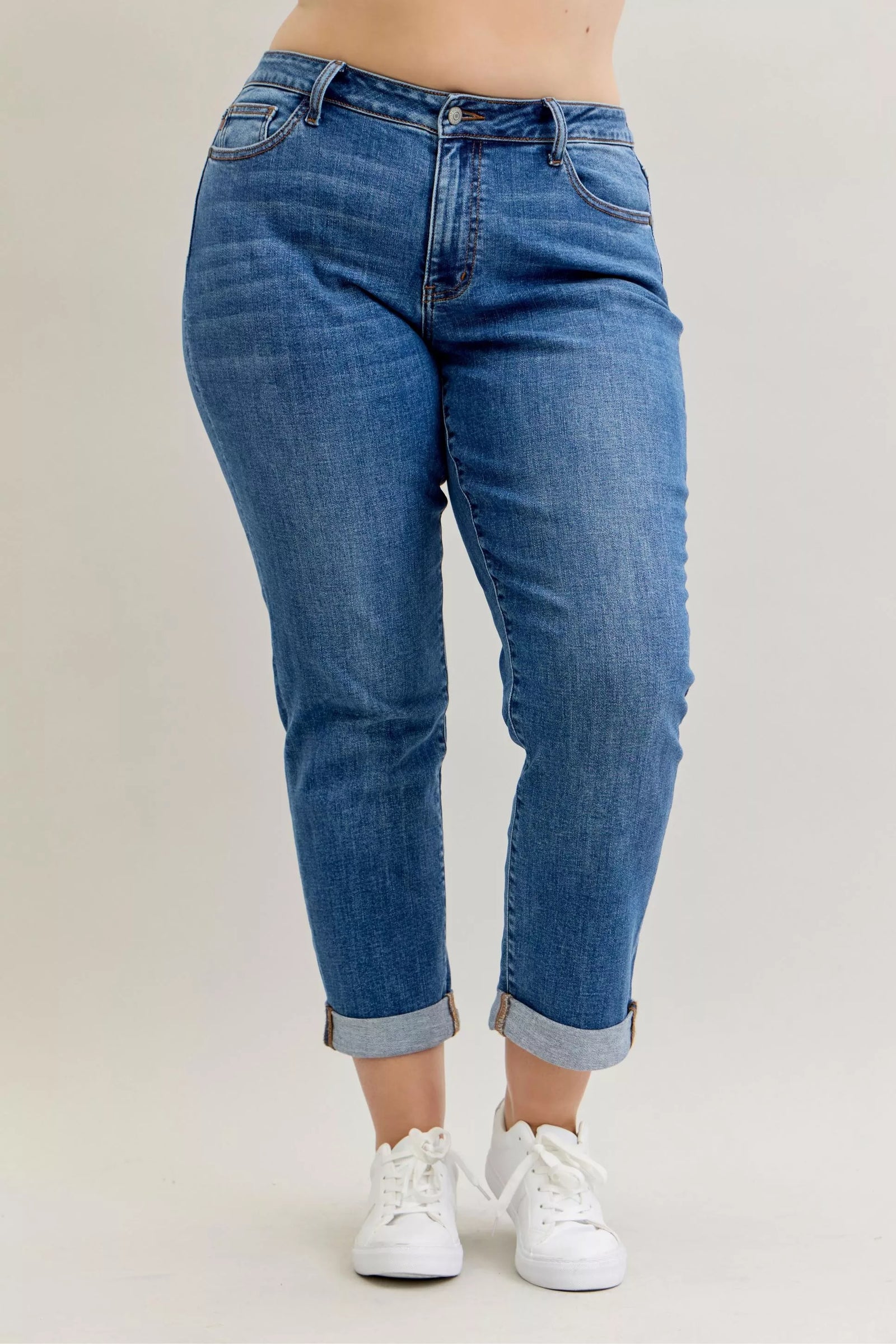 Judy Blue Full Size Mid Rise BF Classic Cuffed Jeans Plus Size - Sydney So Sweet