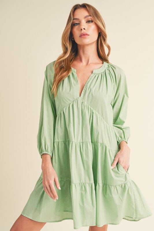Aemi + Co Notched Balloon Sleeve Tiered Mini Dress - Sydney So Sweet