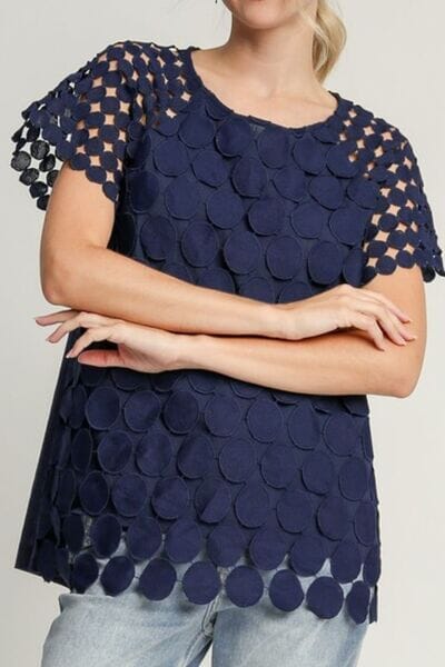 Umgee Full Size Mixed Polka Dot Lace Raglan Sleeve Boxy Cut Top Plus Size - Sydney So Sweet