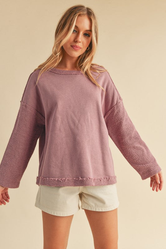 Aemi + Co Frayed Edge Round Neck Sweatshirt - Sydney So Sweet