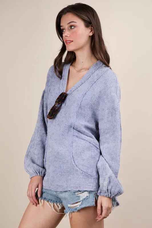 VERY J Plus Size Washed Cotton Gauze Oversized Top - Sydney So Sweet