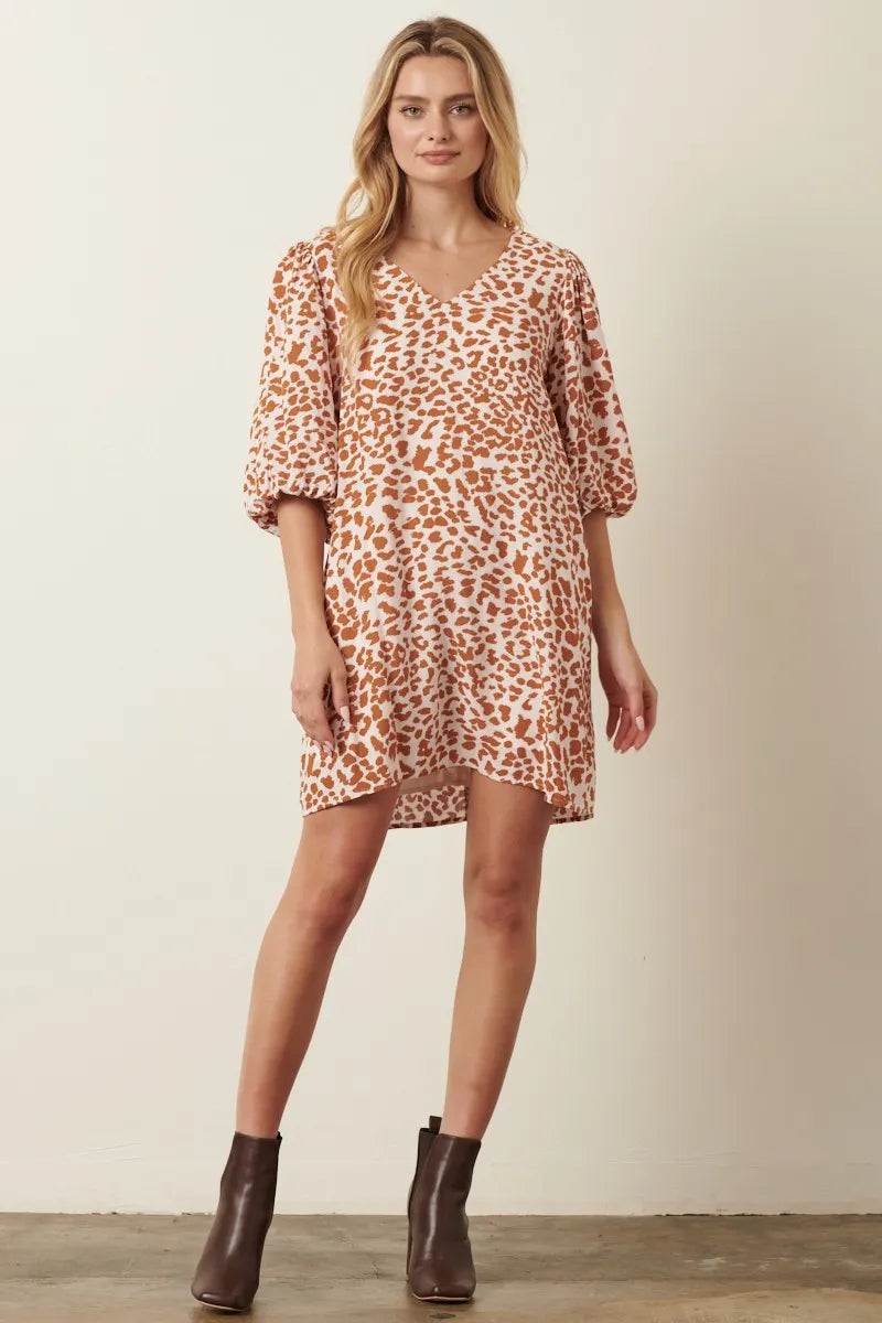 Mittoshop Animal Print Puff Sleeve Mini Dress - Sydney So Sweet