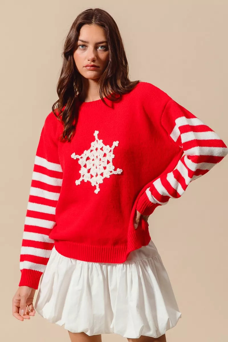 SO ME Christmas Snowflake Crochet Embellished Sweater - Sydney So Sweet
