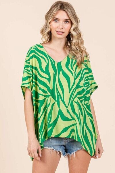 Mittoshop Zebra Print V-Neck Short Sleeve Oversized Top - Sydney So Sweet